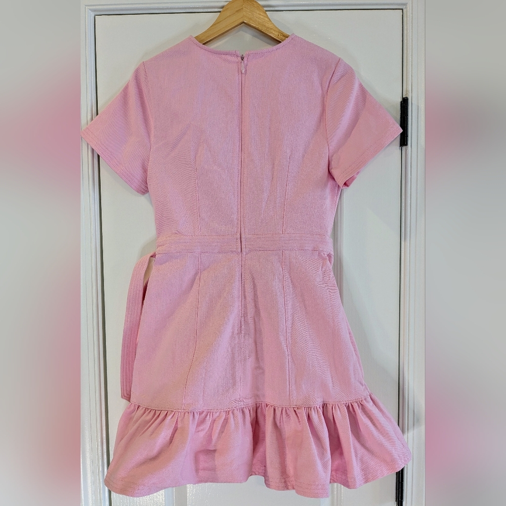 CINQ A SEPT JOSI Pink Quartz Denim Mini Ruffle Dress Sz 8 NWT Romantic Feminine - Picture 9 of 16
